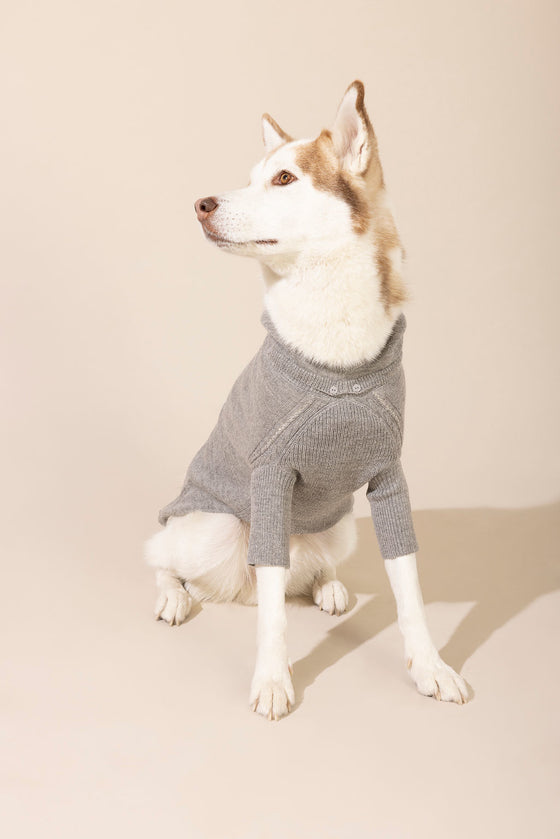 Baby Alpaca Hooded Knit Sweater - Light Grey